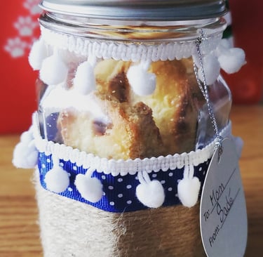 Homemade toffee biscotti in a mason jar as a gift