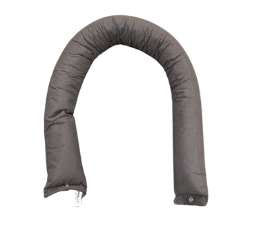absorbent sock manufactured from grey porous geotextile filled with procleansorb with connectible eyelets at either end