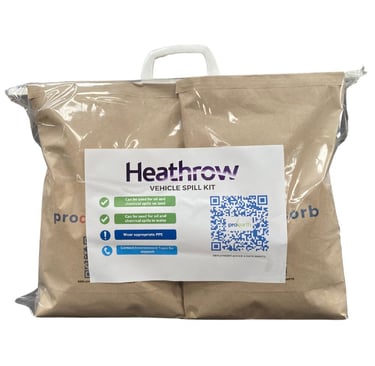 a bespoke vehicle spill kit for Heathrow airport, a clip close bag filled with procleansorb granules & absorbent socks