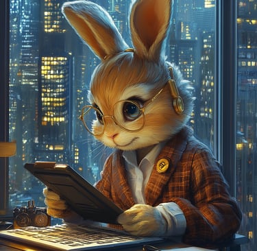 Scholarly Cryptonite bunny mascot explaining crypto investment calculator
