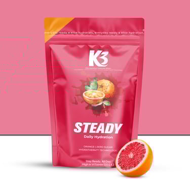 K3 Steady daily hydration pouch, orange flavour, zero sugar