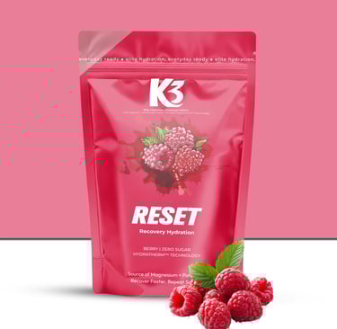K3 Reset recovery hydration pouch, berry flavour, zero sugar