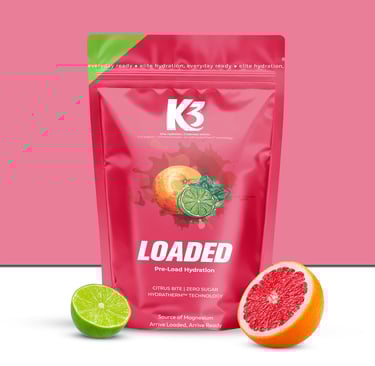 K3 Loaded pre-load hydration pouch, citrus flavour, zero sugar