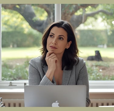 woman at laptop thinking