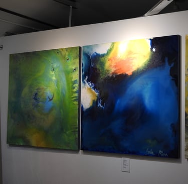 three paintings of abstract paintings of colorful abstracts