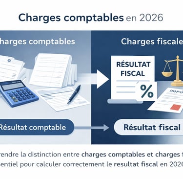 Illustration pédagogique montrant la différence entre charges comptables et charges fiscales et leur