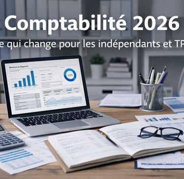 Illustration de la comptabilité 2026 pour les indépendants et TPE : organisation comptable, charges,