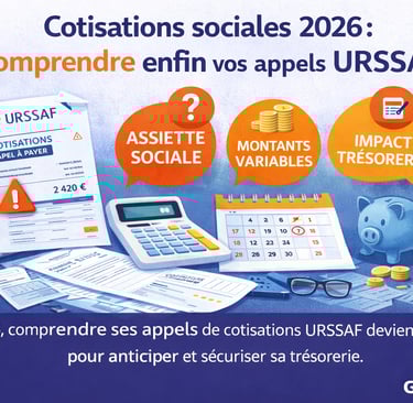 Illustration explicative des cotisations sociales 2026 et des appels URSSAF pour les indépendants : 