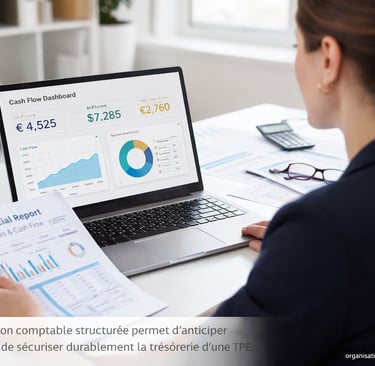 Organisation comptable et impact sur la trésorerie d'une TPE avec tableau de bord financier sur écra
