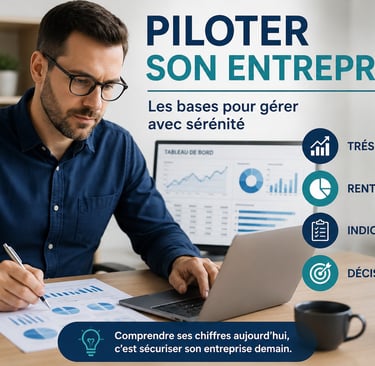 Entrepreneur analysant des indicateurs financiers et des graphiques pour piloter son entreprise sere