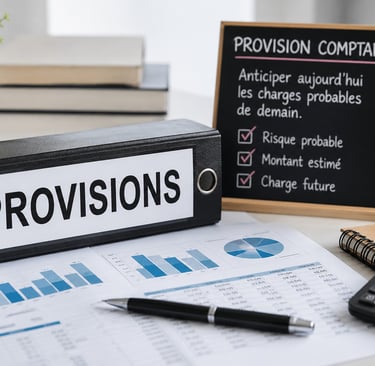 Comptable analysant les provisions comptables et les risques financiers d’une entreprise.