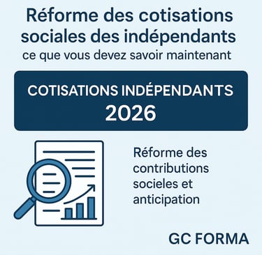 alt="Réforme des cotisations sociales des indépendants 2026 – schéma explicatif GC FORMA sur la réfo