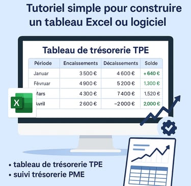 Tableau de trésorerie TPE présenté sur écran, tutoriel simple pour créer un tableau Excel avec encai