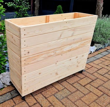 restaurant planter on wheels shallow bottom WOODEN OUTDOOR PLANTER GARDEN SOLID WOOD HANDMADE UK LONDON THROUGH tall large