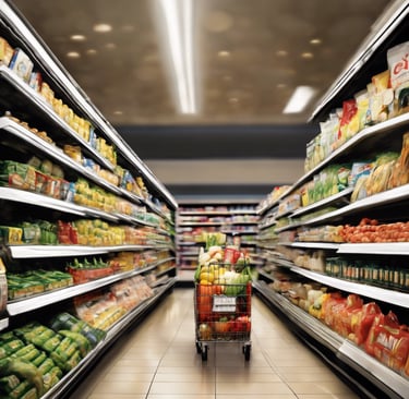 Grocery cart in the store isle