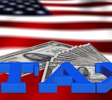 American flag with dollar and word tax