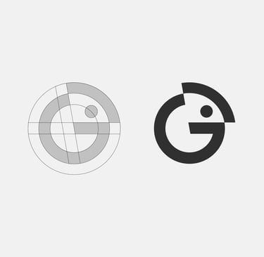 chameleon and letter G logo design and grid