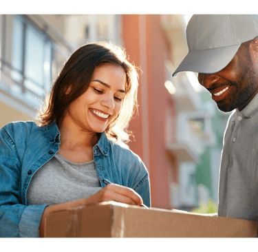 Thrive customer meeting delivery man to receive Freeze Dried Food