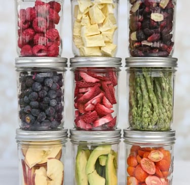 mason jars with freeze dried food 