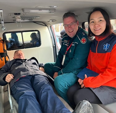 EMS Global volunteers in a Mongolian Ambulance with a Mongolian Doctor