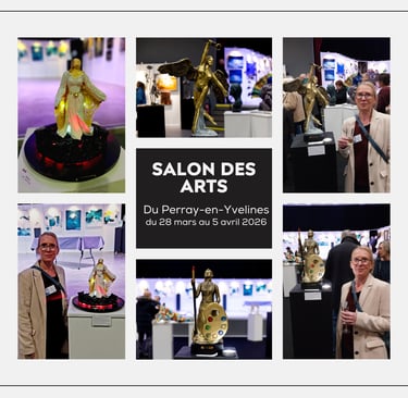 photos des sculptures de Lode : Iris, Athéna et Héméra exposées au Salon des Arts