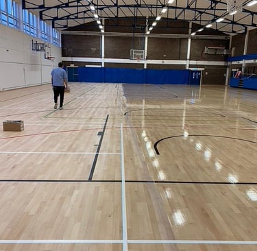 Private Sports Arena Harrogate Flooring Refurbishment Sanding, Sealing and Lines