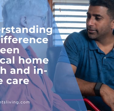 A male caregiver talks with an elderly woman about medical home health and in-home care services.