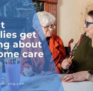 A senior woman and a professional caregiver coloring together during an in-home care session.