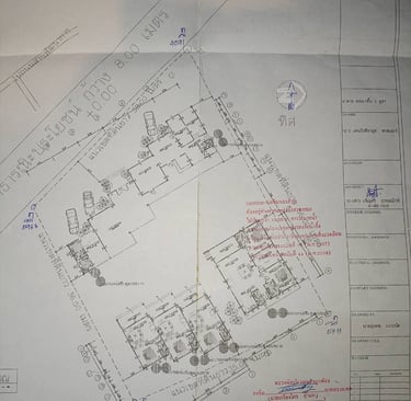 Architectural plan of 1 Rai land in Pattaya with compass directions and geometric data