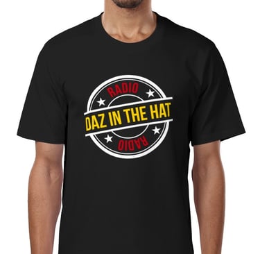 a man wearing a black shirt with the words azz in the hat