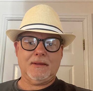 daz hull wearing a hat and glasses on a white background