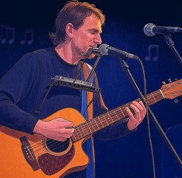 den miller with a guitar and a microphone in front of a microphone