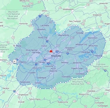 map of the Knoxville region and real estate photography service area