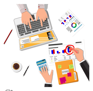  uma pessoa sentada em uma mesa com um laptop e uma calculadora