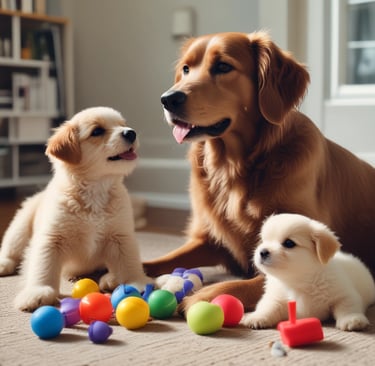 Dog and Puppies waiting for a snack.