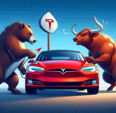 Ein Tesla mit einem Bullen und einem Bären