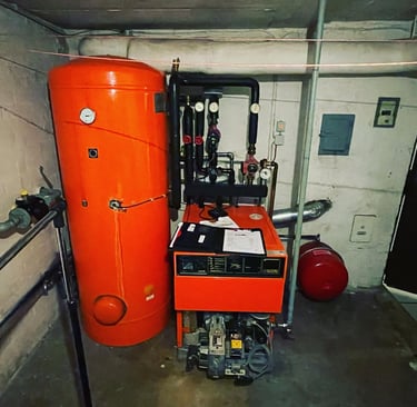 a room with a red tank and a red tank