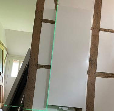 a room with a ladder and a ladder