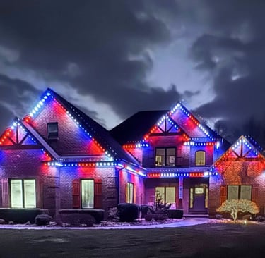 Permanent Trimlight exterior lighting installed on a home for year-round accent and holiday lighting