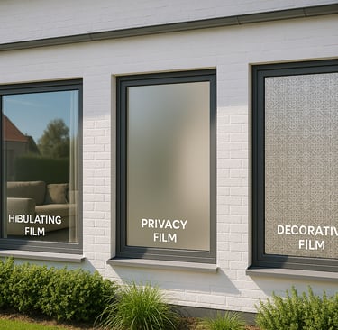 Moderne woning met grote ramen voorzien van verschillende soorten raamfolie: warmtewerend, isolerend