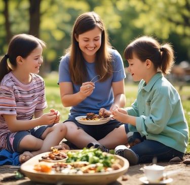 Equine-assisted therapy session with mini ponies and children.