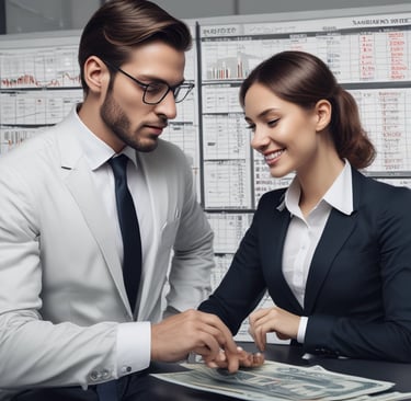A dimly lit office setting with a laptop displaying code on the screen. The image shows a programming environment with various lines of HTML or JavaScript. A blurred hand is using a mouse on the left side, while another laptop is partially visible in the background. The overall setting suggests a workspace focused on coding or software development.