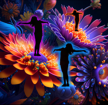 a person standing on a flowery background