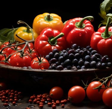 a bowl of fruit and vegetables on a table