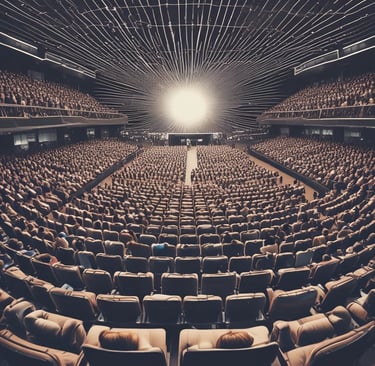 a large auditorium with rows of seats and rows of seats