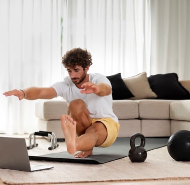 a man doing a yoga pose at home