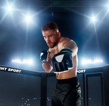a man in a boxing ring with a boxing glove
