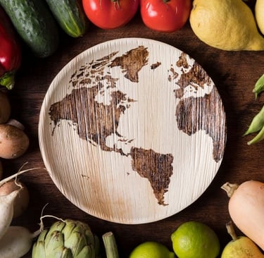 a plate with a map of the world on it