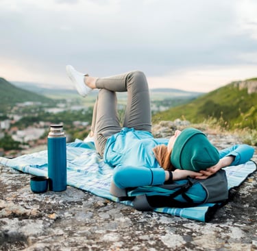 Traveller with beanie relaxing outdoors