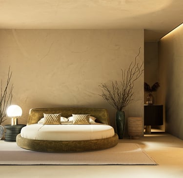 3D render of luxury bedroom with round bed